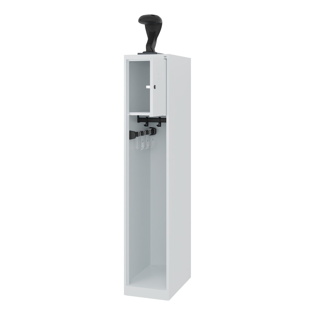 C+P Feuerwehrspind YOUNGSTER, Bodengleiter, 1 Abteil, HxBxT 1.530 x 300 x 500 mm, lichtgrau, mit Helmhalter Produktabbildung: C+P Feuerwehrspind YOUNGSTER, Bodengleiter, 1 Abteil, HxBxT 1.530 x 300 x 500 mm, lichtgrau, mit Helmhalter