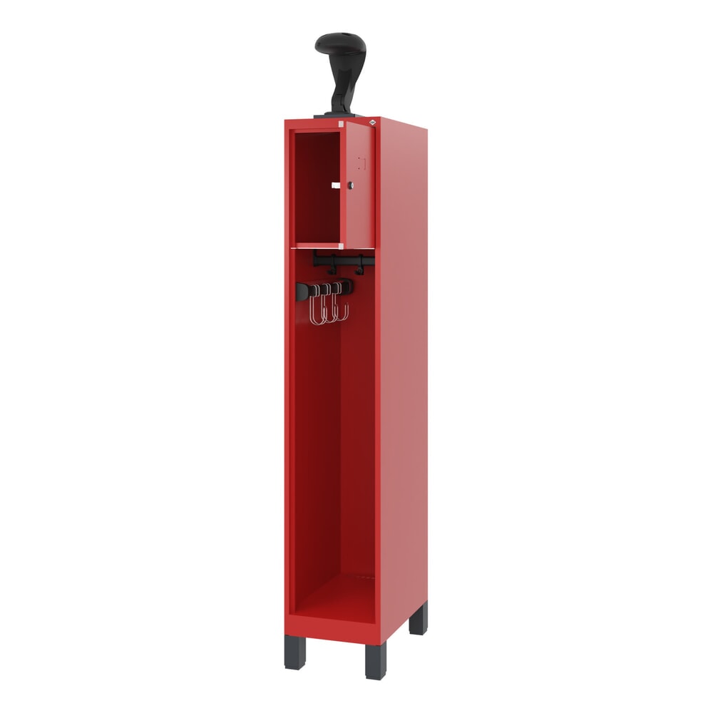 Produktabbildung: C+P Feuerwehrspind YOUNGSTER, Füsse, 1 Abteil, HxBxT 1.530 x 300 x 500 mm, feuerrot, mit Helmhalter