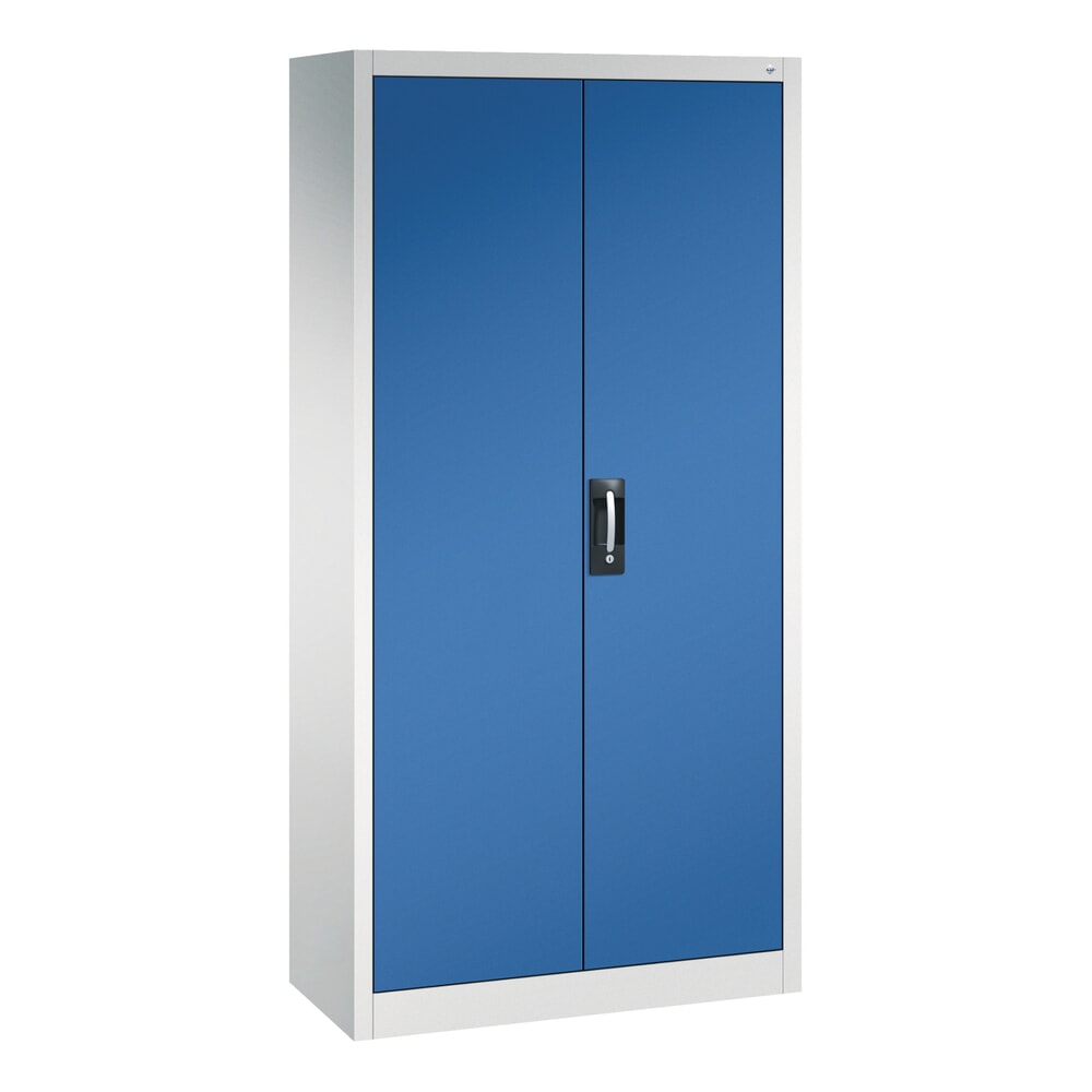 Produktabbildung: C+P Flügeltürenschrank mit 21 Fächern, HxBxT 1.950 x 930 x 400 mm, lichtgrau, enzianblau