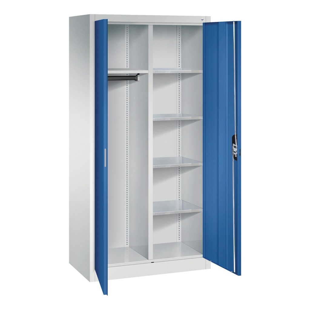 Produktabbildung Nr. 3: C+P Putzmittelschrank 6 Fächer + Kleiderstange, HxBxT 1.950 x 930 x 500 mm, lichtgrau, enzianblau