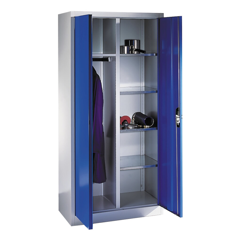 C+P Putzmittelschrank 6 Fächer + Kleiderstange, HxBxT 1.950 x 930 x 500 mm, lichtgrau, enzianblau Produktabbildung Nr. 4: C+P Putzmittelschrank 6 Fächer + Kleiderstange, HxBxT 1.950 x 930 x 500 mm, lichtgrau, enzianblau