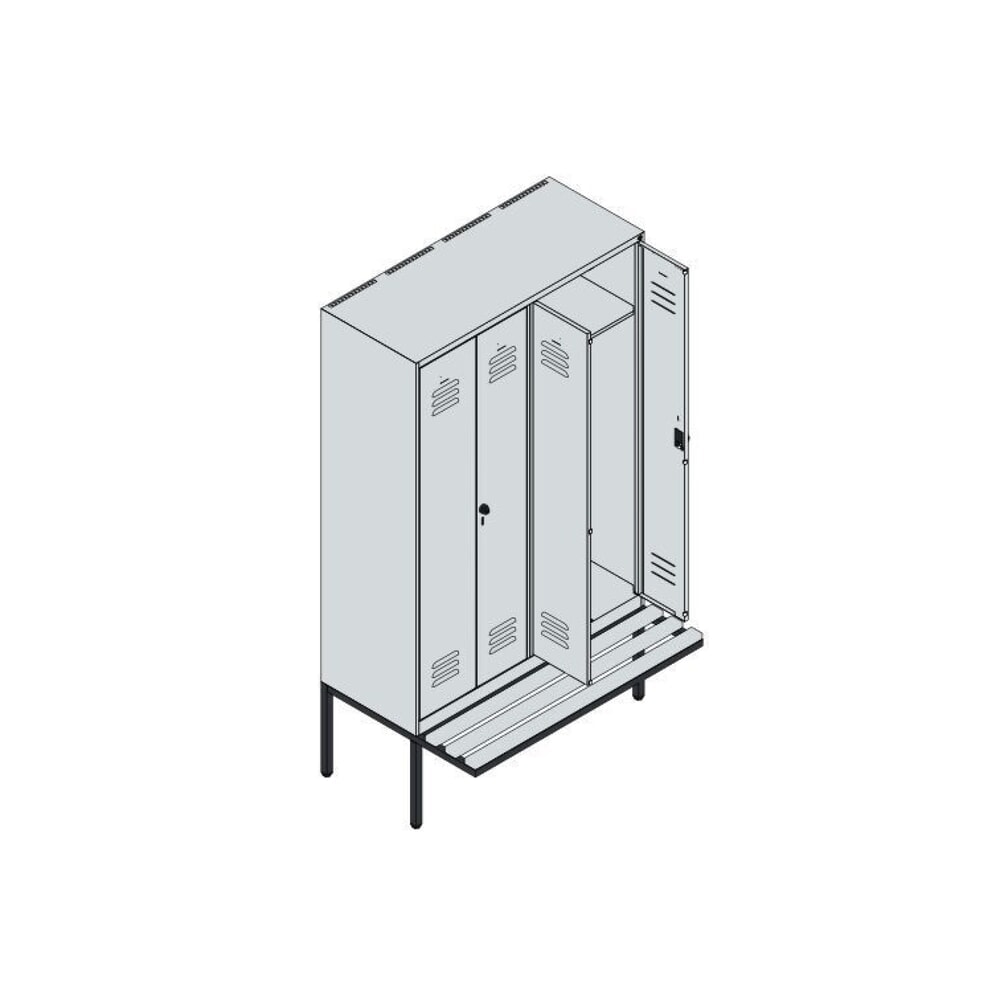 Produktabbildung Nr. 8: C+P PSA Doppel-Spind Classic PLUS, 4 Abteile, HxBxT 2.120 x 1.200 x 815 mm, Zylinderschloss, auskragende Bank aus Buche, lichtgrau, lichtgrau