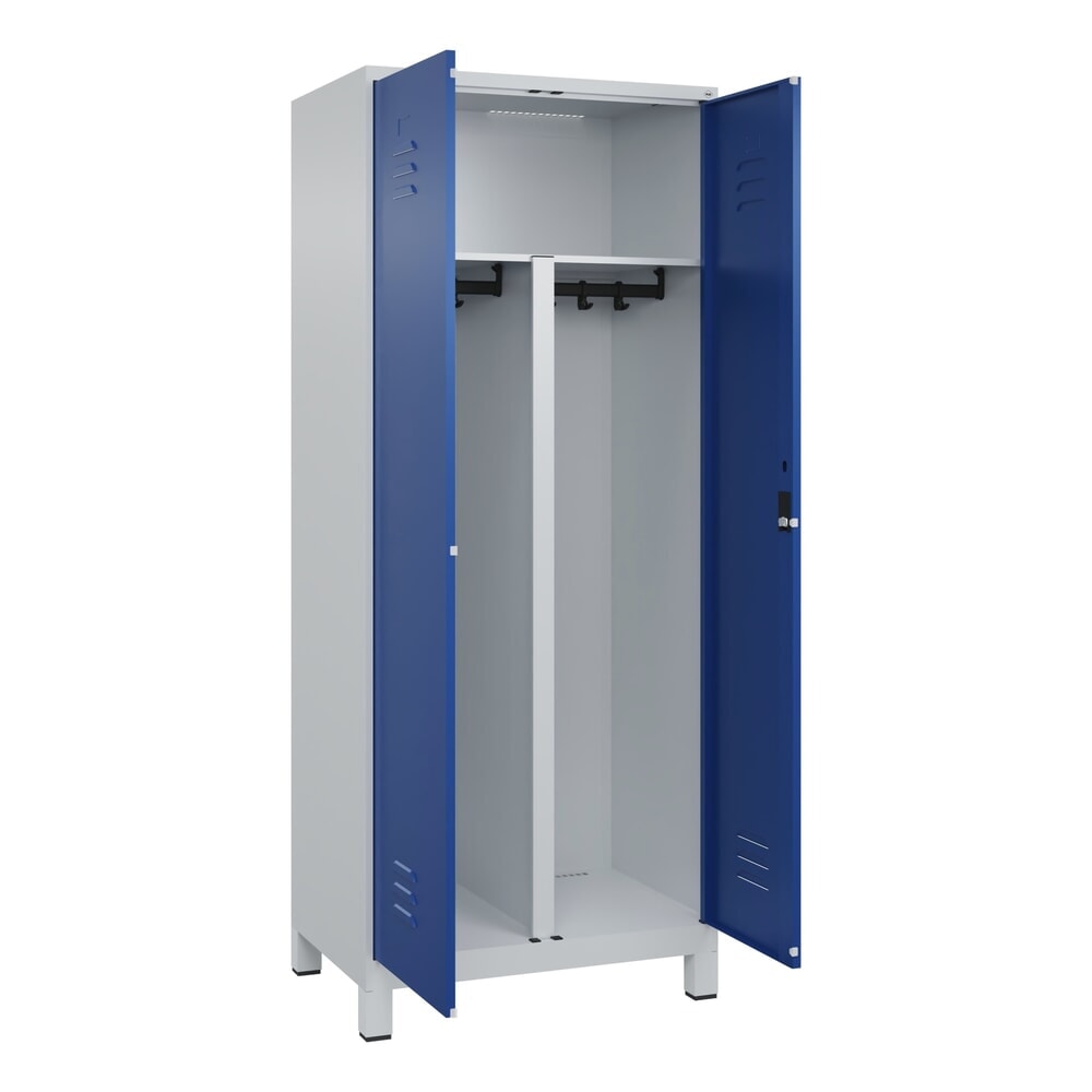 Produktabbildung: C+P PSA Doppel-Spind Classic PLUS, Füsse, 2 Abteile, HxBxT 1.950 x 800 x 500 mm, lichtgrau, enzianblau, Zylinderschloss