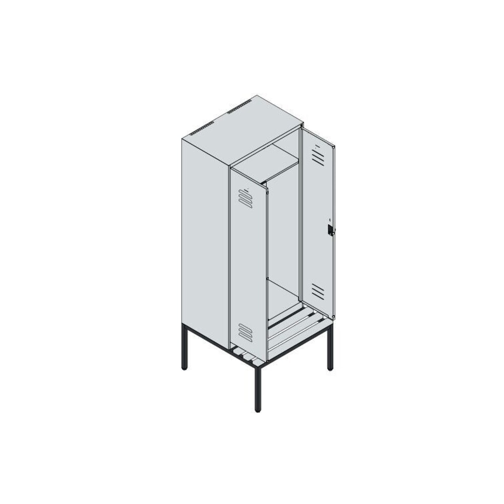 Produktabbildung Nr. 9: C+P PSA Doppel-Spind Classic PLUS, 2 Abteile, HxBxT 2.120 x 800 x 815 mm, für Vorhängeschloss, untergebaute Bank aus Buche, lichtgrau, enzianblau