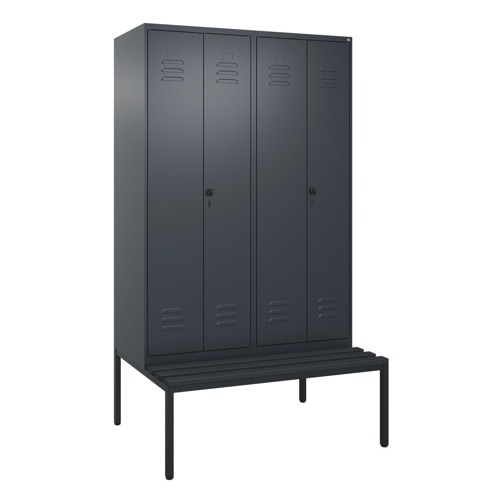 Produktabbildung Nr. 9: C+P PSA Doppel-Spind Classic PLUS, 4 Abteile, HxBxT 2.120 x 1.200 x 815 mm, für Vorhängeschloss, untergebaute Bank aus Kunststoff, anthrazitgrau, anthrazitgrau