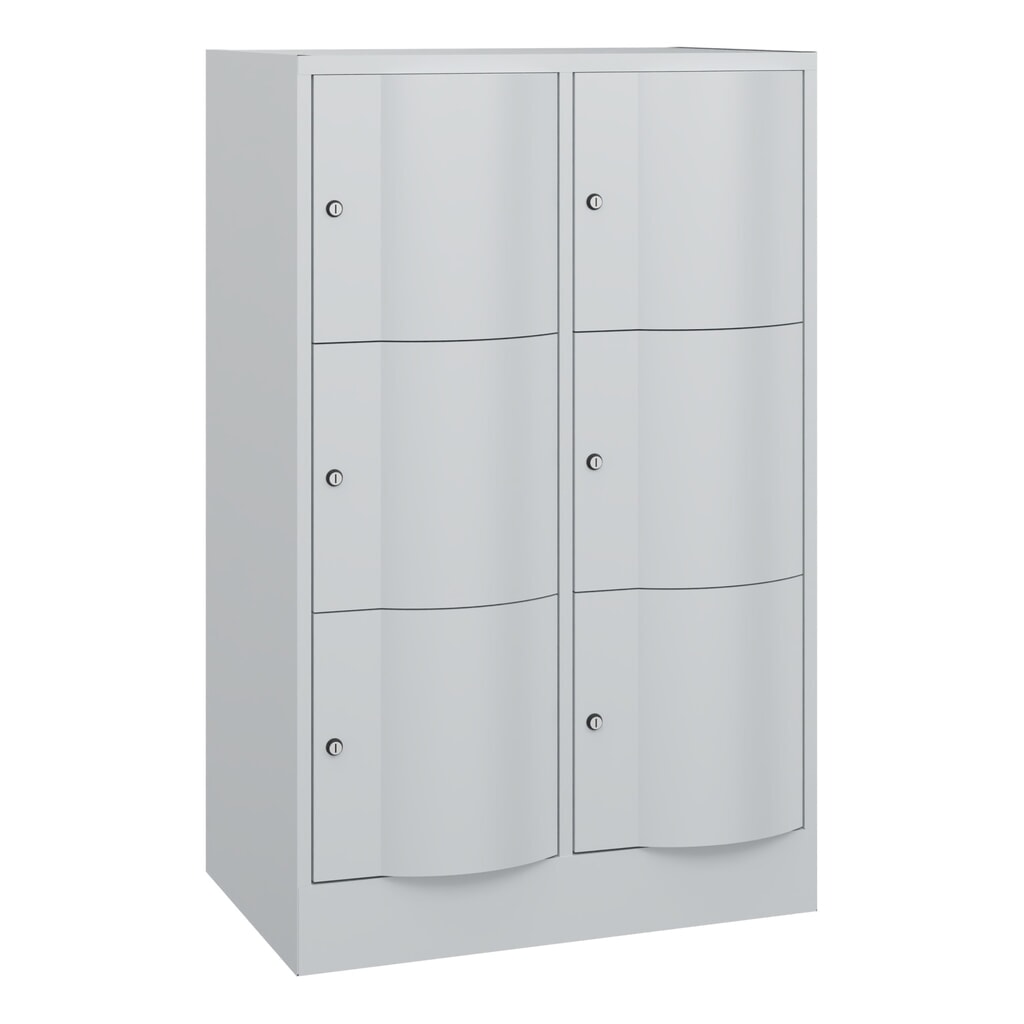 Produktabbildung: C+P Schliessfachschrank mit "rabaukensicheren" Türen, 2 x 3 Fächer, HxBxT 1.225 x 770 x 540 mm, lichtgrau, lichtgrau