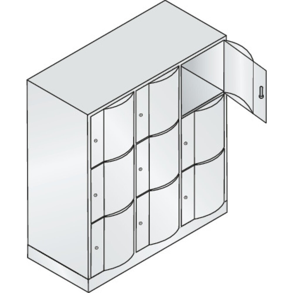 Produktabbildung Nr. 2: C+P Schliessfachschrank mit "rabaukensicheren" Türen, 3 x 3 Fächer, HxBxT 1.225 x 1.150 x 540 mm, lichtgrau, lichtgrau
