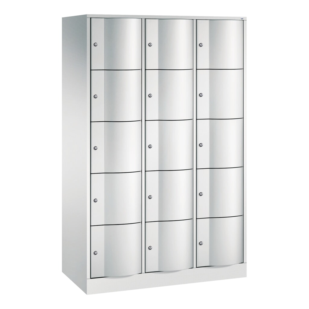 Produktabbildung: C+P Schliessfachschrank mit 'rabaukensicheren' Türen, 3 x 5 Fächer, HxBxT 1.950 x 1.150 x 540 mm, lichtgrau, lichtgrau