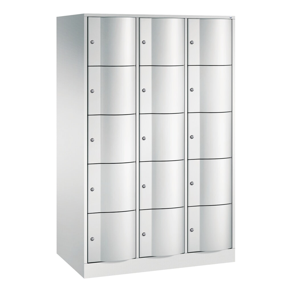 C+P Schliessfachschrank mit 'rabaukensicheren' Türen, 3 x 5 Fächer, HxBxT 1.950 x 1.150 x 640 mm, lichtgrau, lichtgrau Produktabbildung: C+P Schliessfachschrank mit 'rabaukensicheren' Türen, 3 x 5 Fächer, HxBxT 1.950 x 1.150 x 640 mm, lichtgrau, lichtgrau