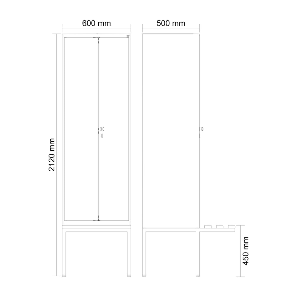Produktabbildung Nr. 8: C+P Schwarz-Weiss-Spind Classic PLUS, 2 Abteile, HxBxT 2.120 x 600 x 815 mm, für Vorhängeschloss, auskragende Bank aus Buche, lichtgrau, rubinrot