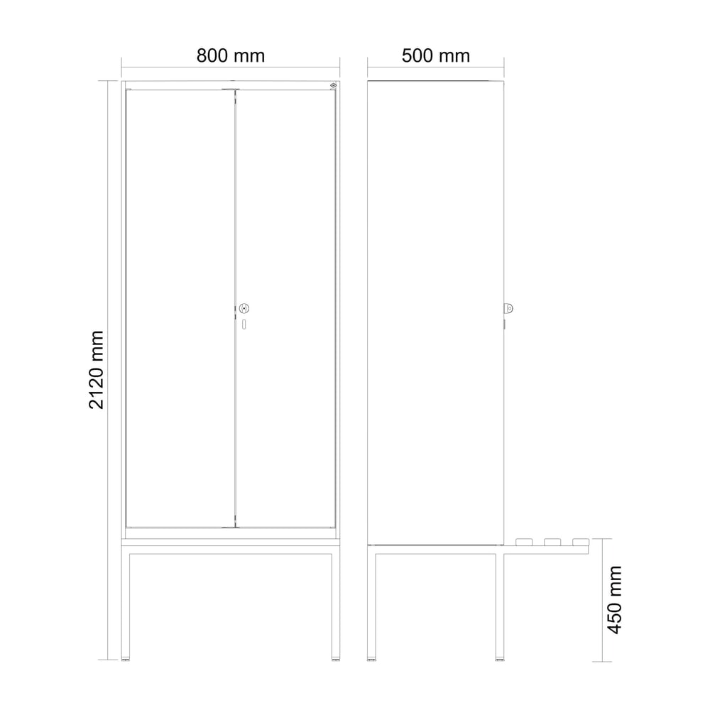 Produktabbildung Nr. 8: C+P Schwarz-Weiss-Spind Classic PLUS, 2 Abteile, HxBxT 2.120 x 800 x 815 mm, für Vorhängeschloss, auskragende Bank aus Buche, lichtgrau, enzianblau