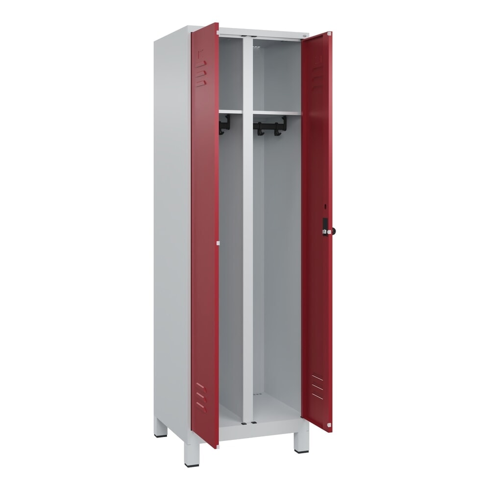 Produktabbildung: C+P Schwarz-Weiss-Spind Classic PLUS, Füsse, 2 Abteile, HxBxT 1.950 x 600 x 500 mm, lichtgrau, rubinrot, für Vorhängeschloss