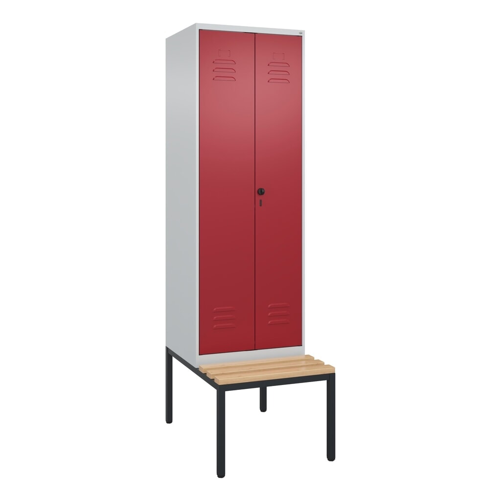 C+P Schwarz-Weiss-Spind Classic PLUS, 2 Abteile, HxBxT 2.120 x 600 x 815 mm, für Vorhängeschloss, untergebaute Bank aus Buche, lichtgrau, rubinrot Produktabbildung Nr. 8: C+P Schwarz-Weiss-Spind Classic PLUS, 2 Abteile, HxBxT 2.120 x 600 x 815 mm, für Vorhängeschloss, untergebaute Bank aus Buche, lichtgrau, rubinrot
