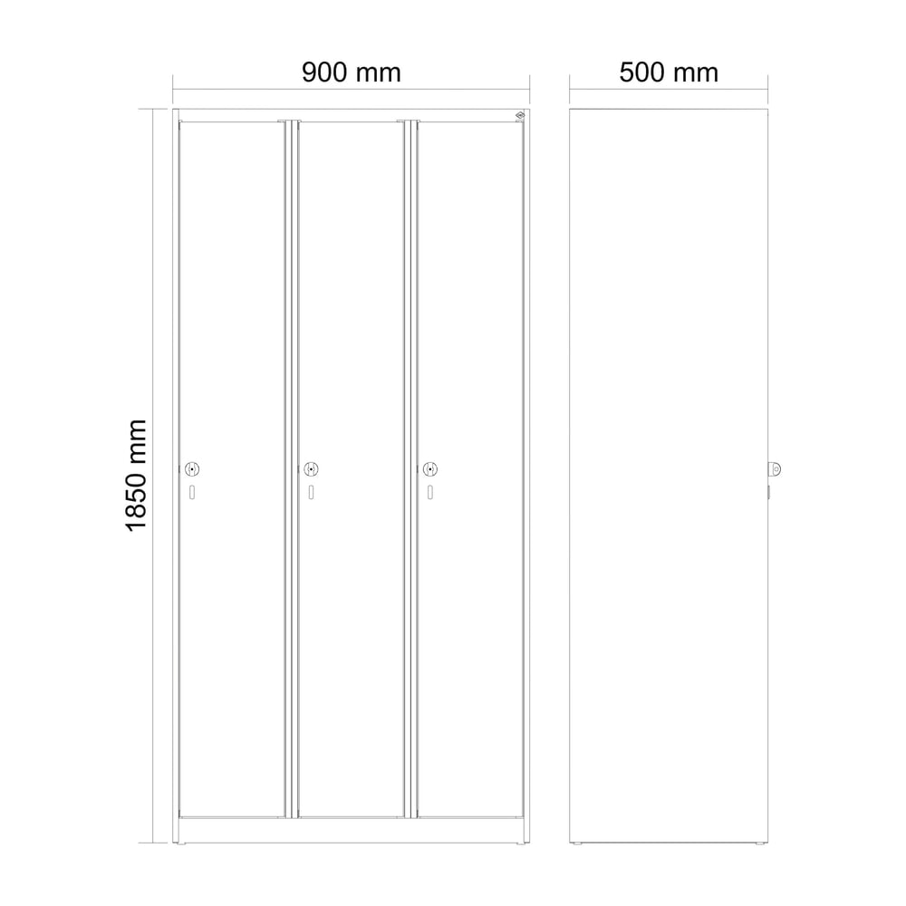 Produktabbildung Nr. 7: C+P Spind Classic PLUS, 3 Abteile, HxBxT 1.850 x 900 x 500 mm, lichtgrau, enzianblau, für Vorhängeschloss, ohne Mitteltrennwand