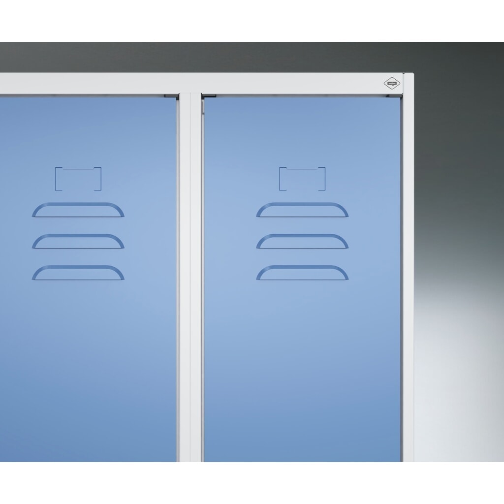 Produktabbildung Nr. 7: C+P Schwarz-Weiss-Spind Classic PLUS, 2 Abteile, HxBxT 2.120 x 600 x 815 mm, für Vorhängeschloss, untergebaute Bank aus Buche, lichtgrau, rubinrot