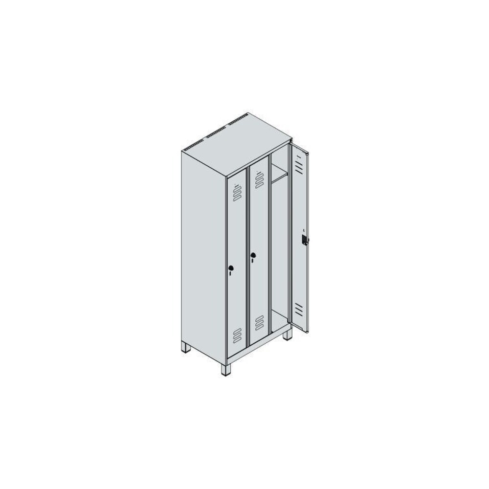 Produktabbildung Nr. 8: C+P Spind Classic PLUS, Füsse, 3 Abteile, HxBxT 1.950 x 750 x 500 mm, lichtgrau, rubinrot, für Vorhängeschloss, ohne Mitteltrennwand