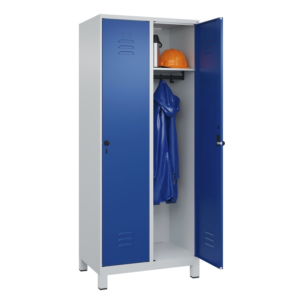 Produktabbildung Nr. 10: C+P Spind Classic PLUS, Füsse, 2 Abteile, HxBxT 1.950 x 800 x 500 mm, lichtgrau, enzianblau, für Vorhängeschloss, ohne Mitteltrennwand