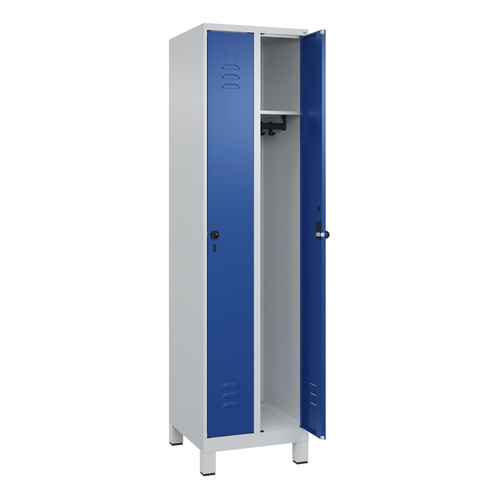 Produktabbildung: C+P Spind Classic PLUS, Füsse, 2 Abteile, HxBxT 1.950 x 500 x 500 mm, lichtgrau, enzianblau, für Vorhängeschloss, ohne Mitteltrennwand