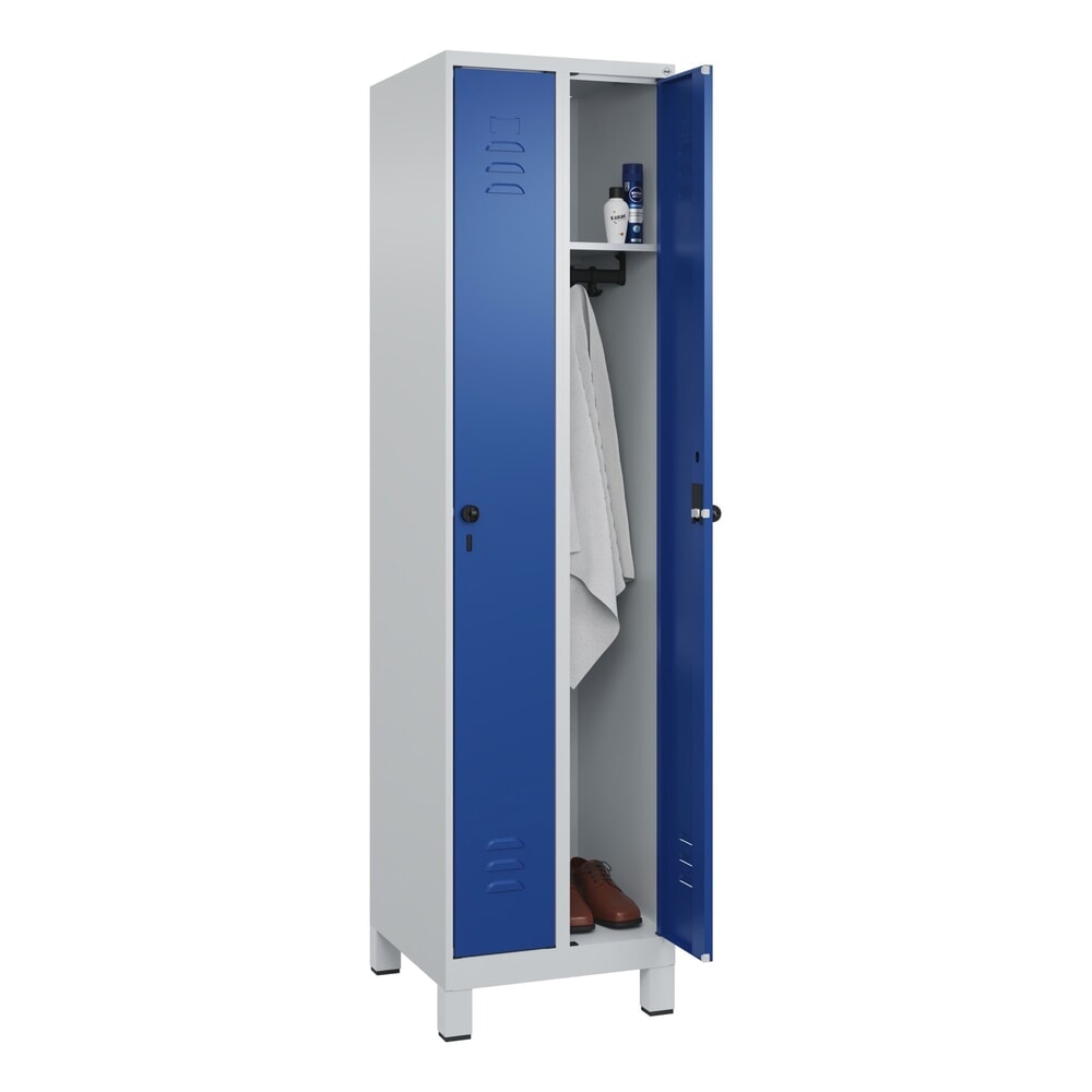 Produktabbildung Nr. 10: C+P Spind Classic PLUS, Füsse, 2 Abteile, HxBxT 1.950 x 500 x 500 mm, lichtgrau, enzianblau, für Vorhängeschloss, ohne Mitteltrennwand