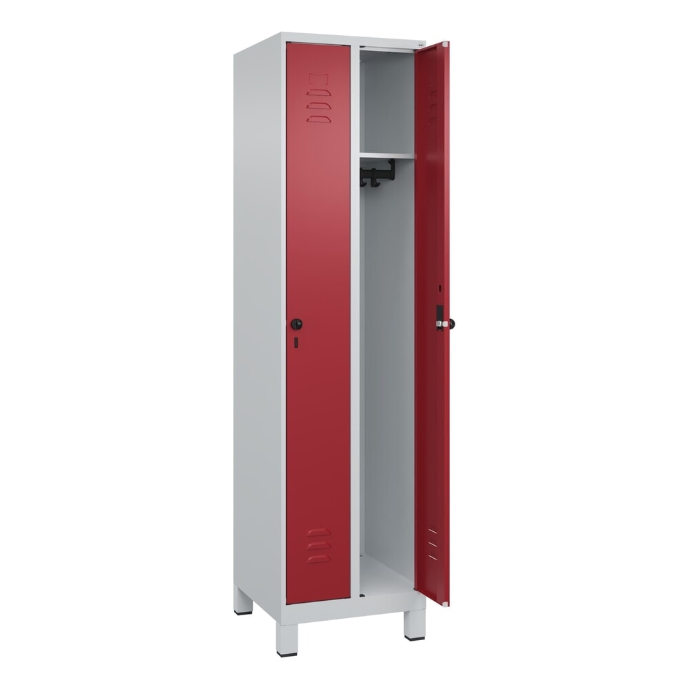 Produktabbildung: C+P Spind Classic PLUS, Füsse, 2 Abteile, HxBxT 1.950 x 500 x 500 mm, lichtgrau, rubinrot, für Vorhängeschloss, ohne Mitteltrennwand