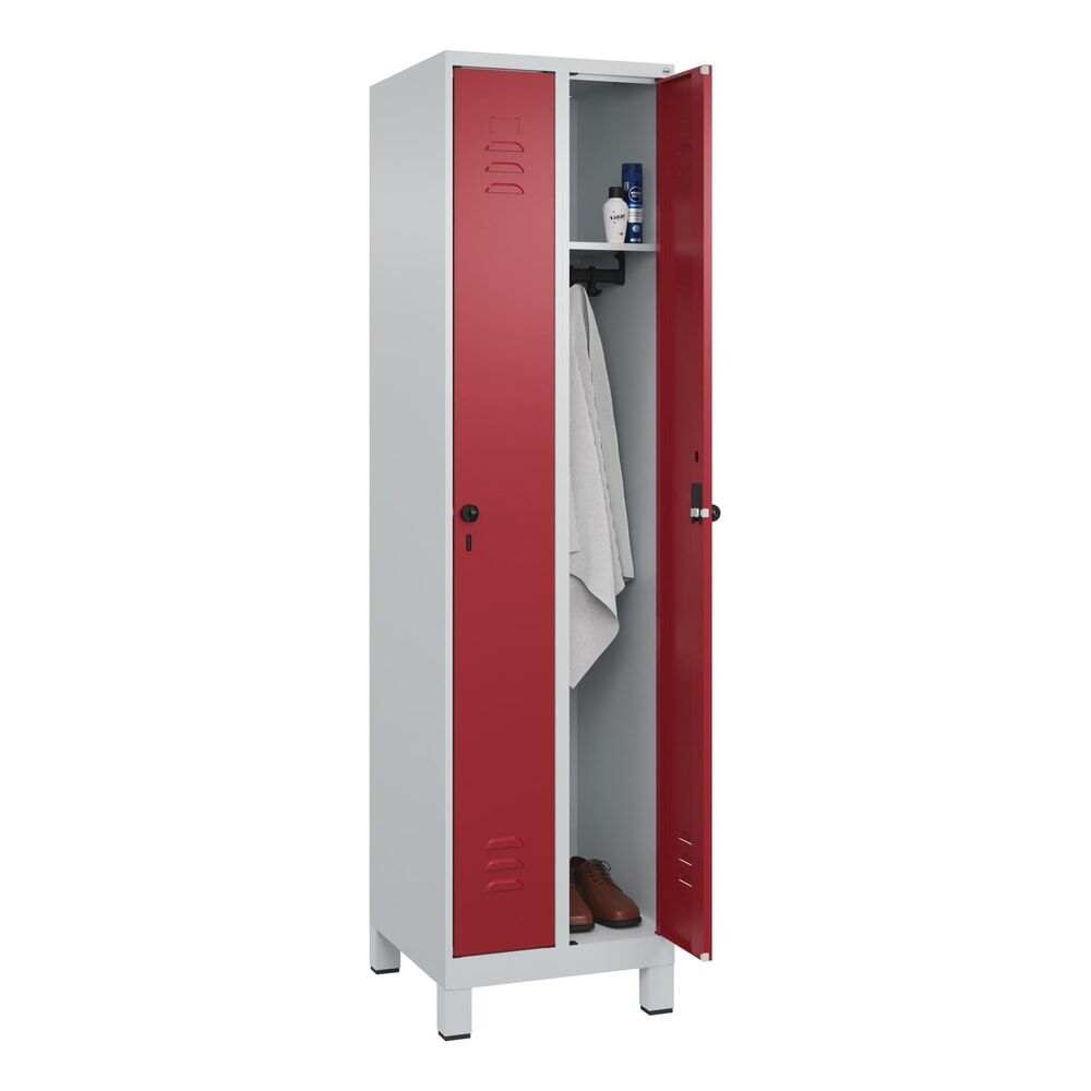 Produktabbildung Nr. 10: C+P Spind Classic PLUS, Füsse, 2 Abteile, HxBxT 1.950 x 500 x 500 mm, lichtgrau, rubinrot, für Vorhängeschloss, ohne Mitteltrennwand