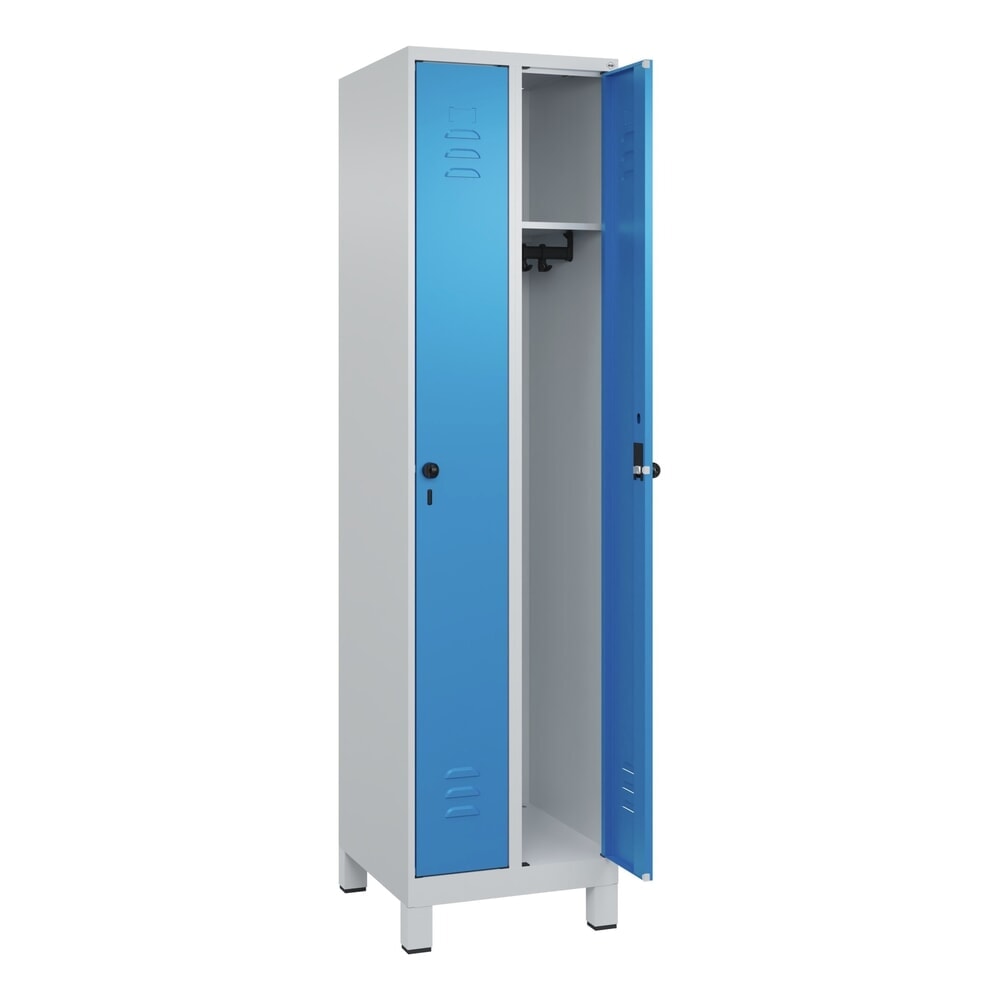 Produktabbildung: C+P Spind Classic PLUS, Füsse, 2 Abteile, HxBxT 1.950 x 500 x 500 mm, lichtgrau, lichtblau, für Vorhängeschloss, ohne Mitteltrennwand