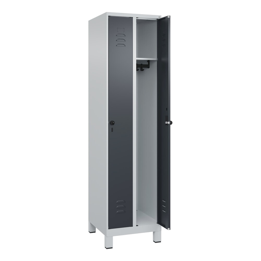 Produktabbildung: C+P Spind Classic PLUS, Füsse, 2 Abteile, HxBxT 1.950 x 500 x 500 mm, lichtgrau, anthrazitgrau, für Vorhängeschloss, ohne Mitteltrennwand