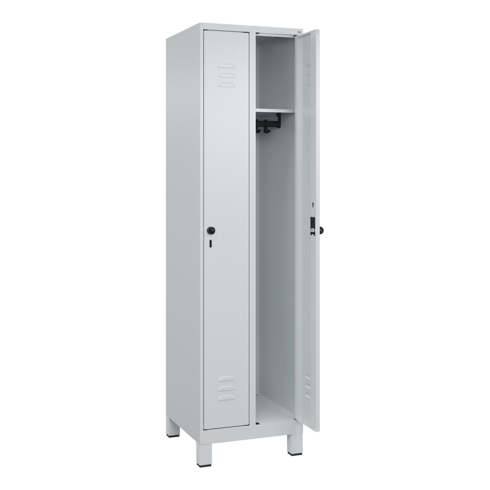 Produktabbildung: C+P Spind Classic PLUS, Füsse, 2 Abteile, HxBxT 1.950 x 500 x 500 mm, lichtgrau, lichtgrau, für Vorhängeschloss, ohne Mitteltrennwand