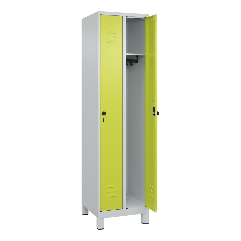 Produktabbildung: C+P Spind Classic PLUS, Füsse, 2 Abteile, HxBxT 1.950 x 500 x 500 mm, lichtgrau, clowngrün, für Vorhängeschloss, ohne Mitteltrennwand