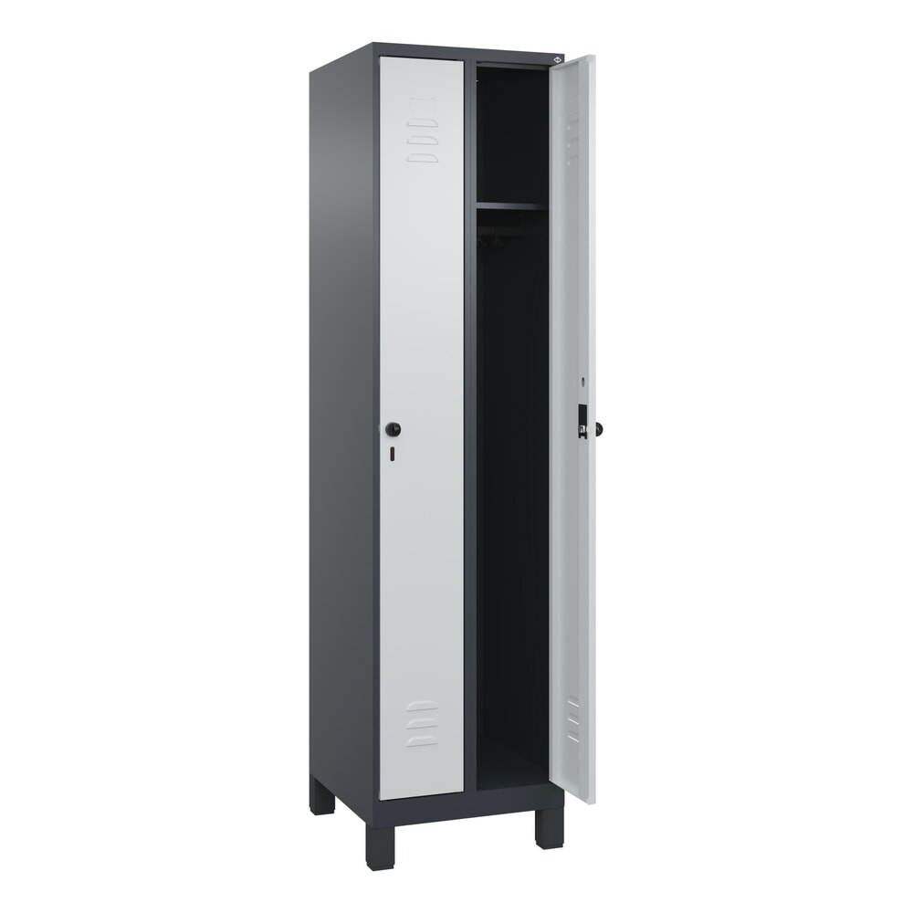 Produktabbildung: C+P Spind Classic PLUS, Füsse, 2 Abteile, HxBxT 1.950 x 500 x 500 mm, anthrazitgrau, lichtgrau, für Vorhängeschloss, ohne Mitteltrennwand