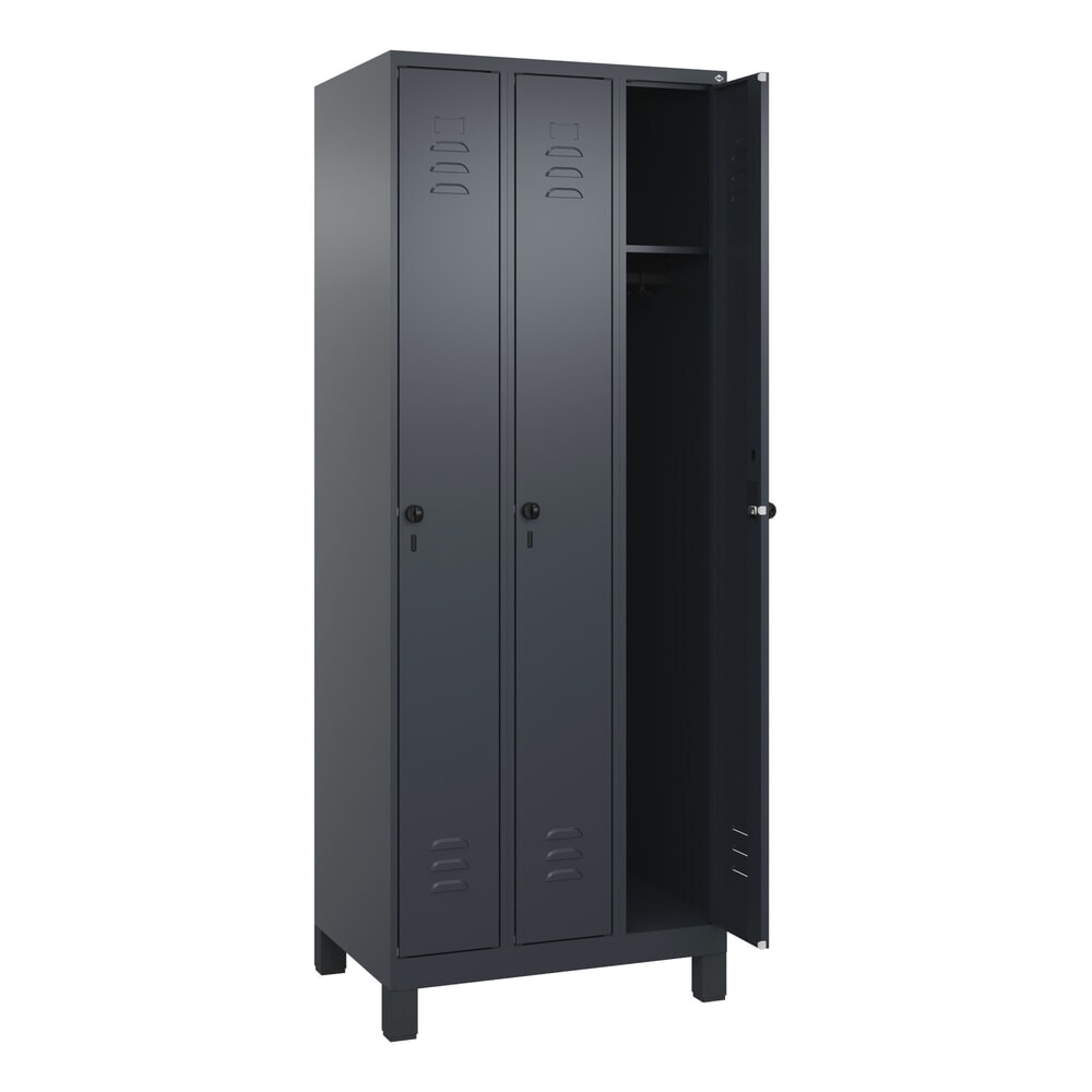 Produktabbildung: C+P Spind Classic PLUS, Füsse, 3 Abteile, HxBxT 1.950 x 750 x 500 mm, anthrazitgrau, anthrazitgrau, für Vorhängeschloss, ohne Mitteltrennwand