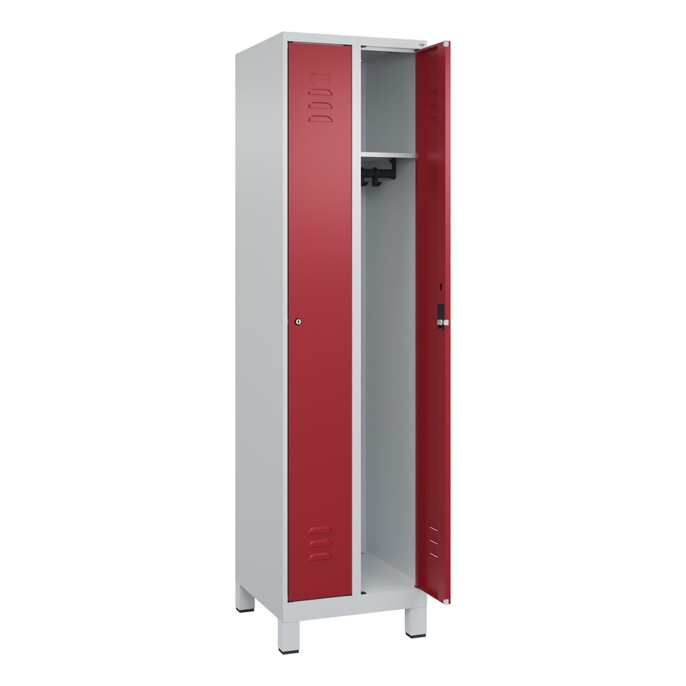 Produktabbildung: C+P Spind Classic PLUS, Füsse, 2 Abteile, HxBxT 1.950 x 500 x 500 mm, lichtgrau, rubinrot, Zylinderschloss, ohne Mitteltrennwand