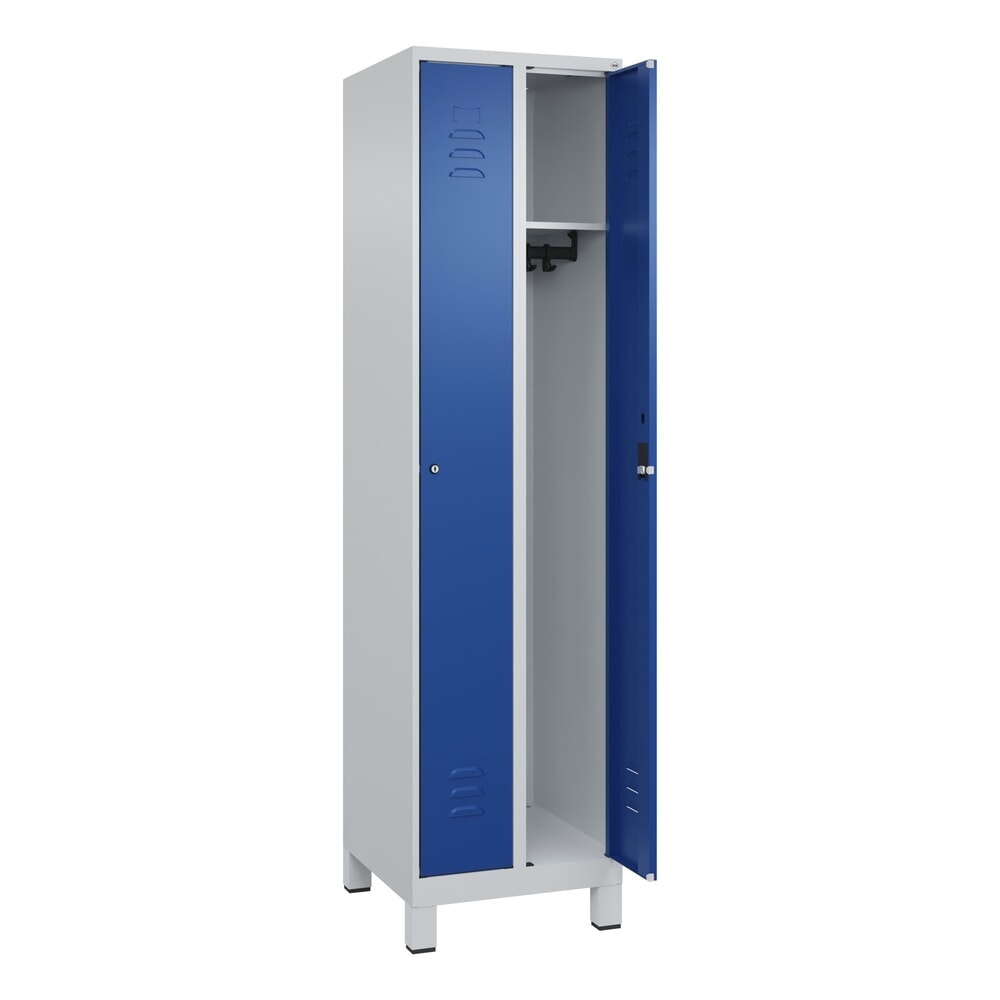 Produktabbildung: C+P Spind Classic PLUS, Füsse, 2 Abteile, HxBxT 1.950 x 500 x 500 mm, lichtgrau, enzianblau, Zylinderschloss, ohne Mitteltrennwand