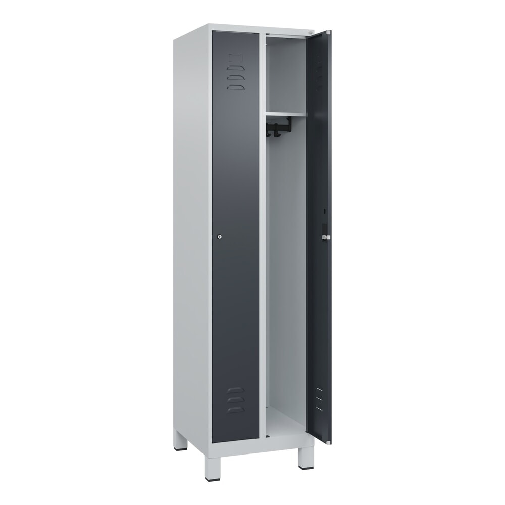 Produktabbildung: C+P Spind Classic PLUS, Füsse, 2 Abteile, HxBxT 1.950 x 500 x 500 mm, lichtgrau, anthrazitgrau, Zylinderschloss, ohne Mitteltrennwand