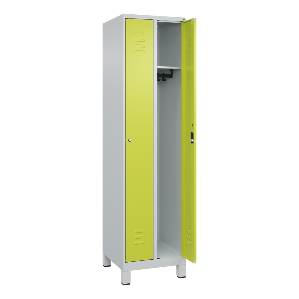 Produktabbildung: C+P Spind Classic PLUS, Füsse, 2 Abteile, HxBxT 1.950 x 500 x 500 mm, lichtgrau, clowngrün, Zylinderschloss, ohne Mitteltrennwand