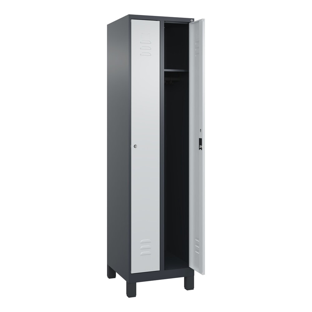 Produktabbildung: C+P Spind Classic PLUS, Füsse, 2 Abteile, HxBxT 1.950 x 500 x 500 mm, anthrazitgrau, lichtgrau, Zylinderschloss, ohne Mitteltrennwand