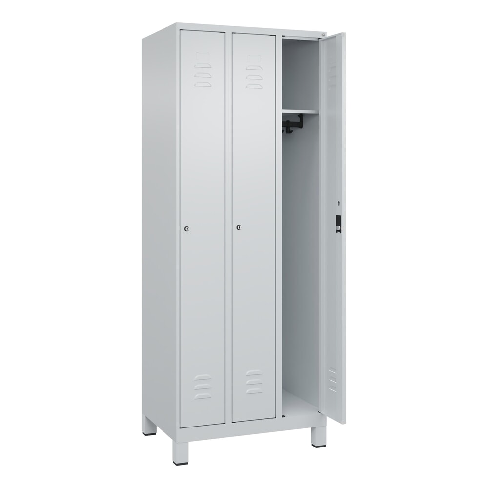 Produktabbildung: C+P Spind Classic PLUS, Füsse, 3 Abteile, HxBxT 1.950 x 750 x 500 mm, lichtgrau, lichtgrau, Zylinderschloss, ohne Mitteltrennwand