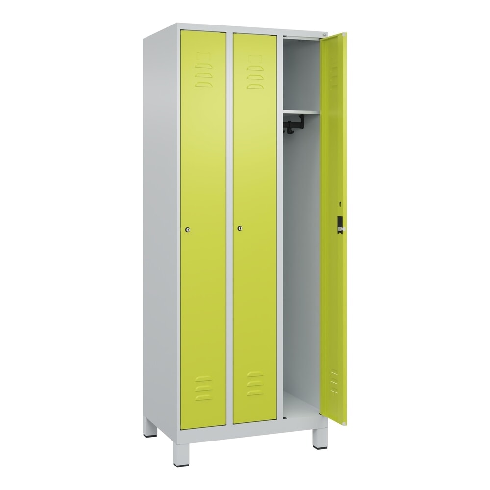 Produktabbildung: C+P Spind Classic PLUS, Füsse, 3 Abteile, HxBxT 1.950 x 750 x 500 mm, lichtgrau, clowngrün, Zylinderschloss, ohne Mitteltrennwand