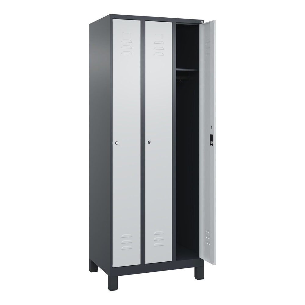 Produktabbildung: C+P Spind Classic PLUS, Füsse, 3 Abteile, HxBxT 1.950 x 750 x 500 mm, anthrazitgrau, lichtgrau, Zylinderschloss, ohne Mitteltrennwand
