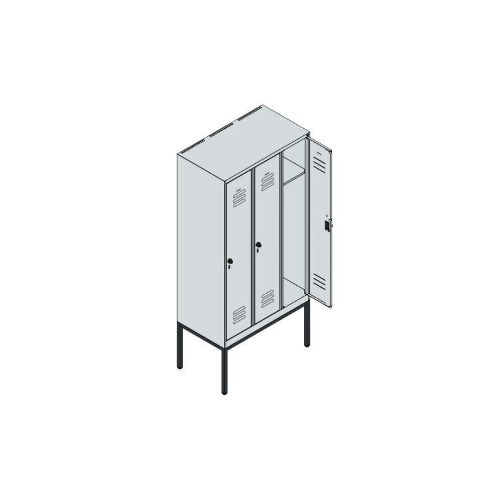 Produktabbildung Nr. 7: C+P Spind Classic PLUS, Gestell, 3 Abteile, HxBxT 1.950 x 900 x 500 mm, lichtgrau, enzianblau, für Vorhängeschloss, ohne Mitteltrennwand