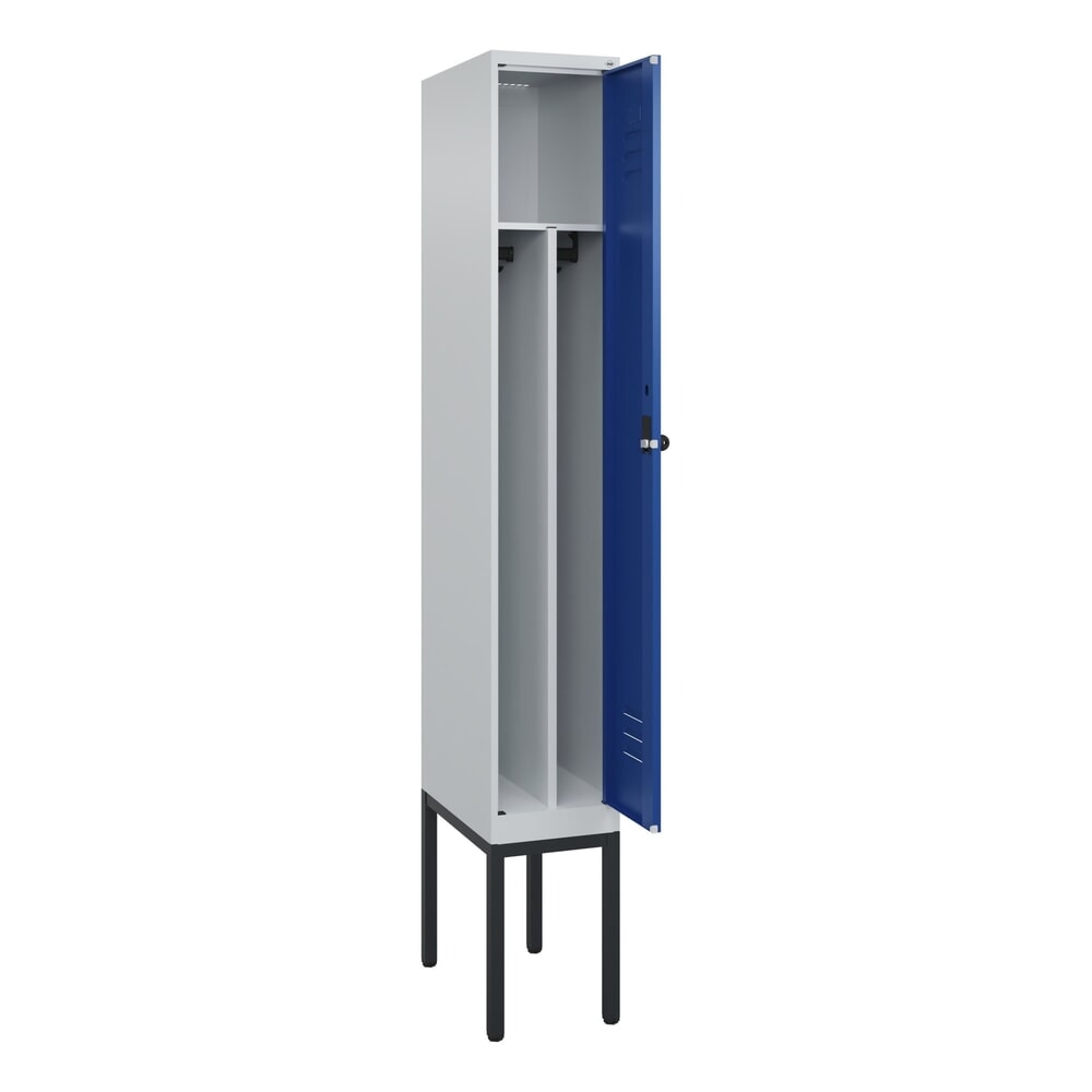 Produktabbildung: C+P Spind Classic PLUS, Gestell, 1 Abteil, HxBxT 2.120 x 300 x 500 mm, lichtgrau, enzianblau, für Vorhängeschloss, mit Mitteltrennwand