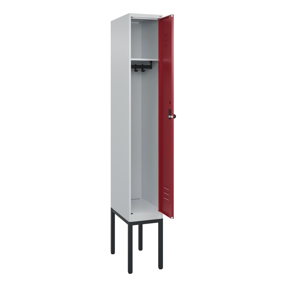 Produktabbildung: C+P Spind Classic PLUS, Gestell, 1 Abteil, HxBxT 2.120 x 300 x 500 mm, lichtgrau, rubinrot, für Vorhängeschloss, ohne Mitteltrennwand
