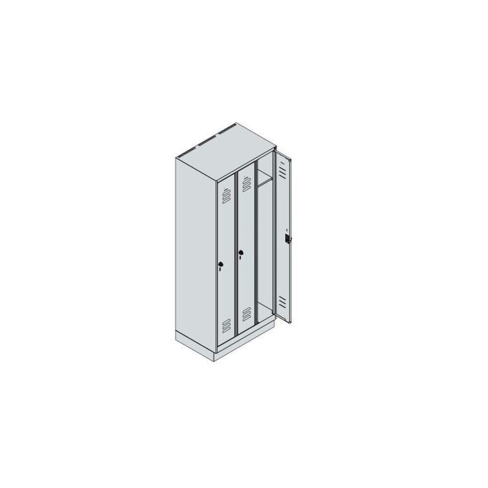 Produktabbildung Nr. 7: C+P Spind Classic PLUS, Sockel, 3 Abteile, HxBxT 1.950 x 750 x 500 mm, lichtgrau, enzianblau, für Vorhängeschloss, ohne Mitteltrennwand
