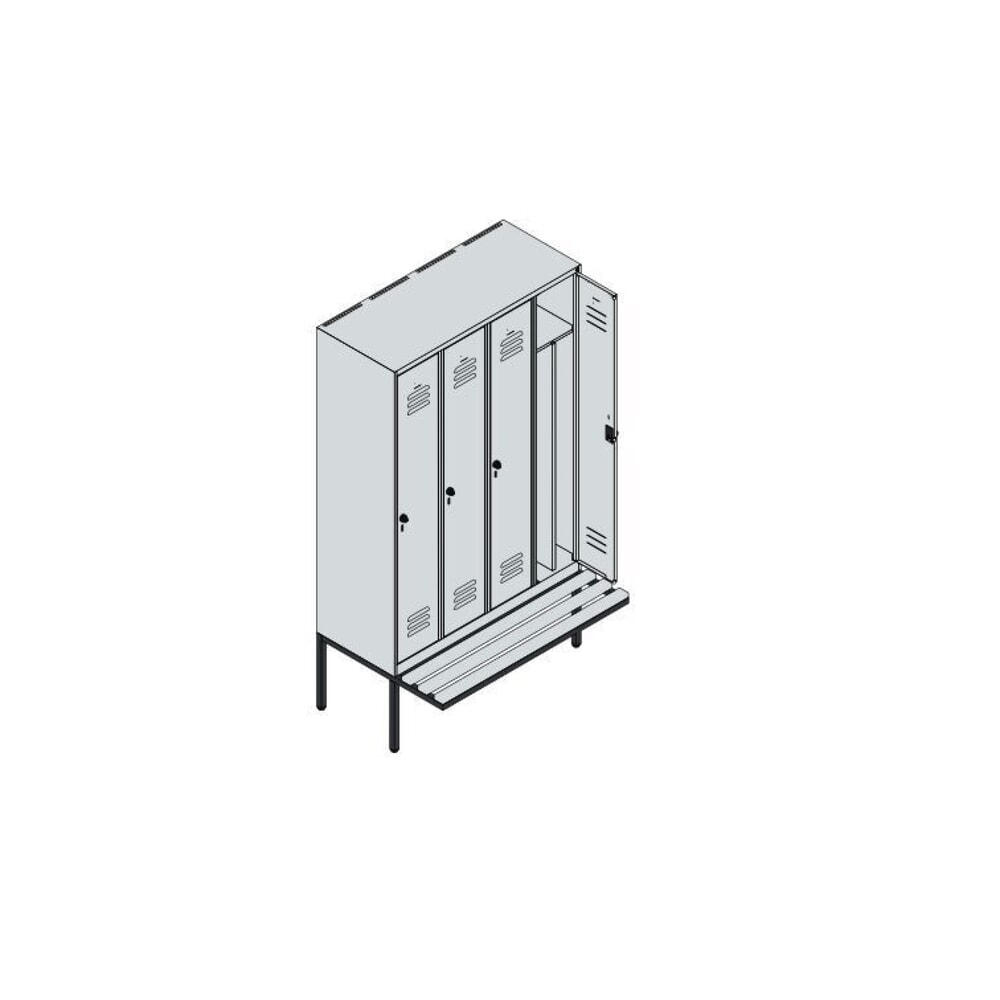 Produktabbildung Nr. 8: C+P Spind Classic PLUS, 4 Abteile, Trennwand, HxBxT 2.120 x 1.200 x 815 mm, für Vorhängeschloss, auskragende Bank aus Buche, lichtgrau, enzianblau