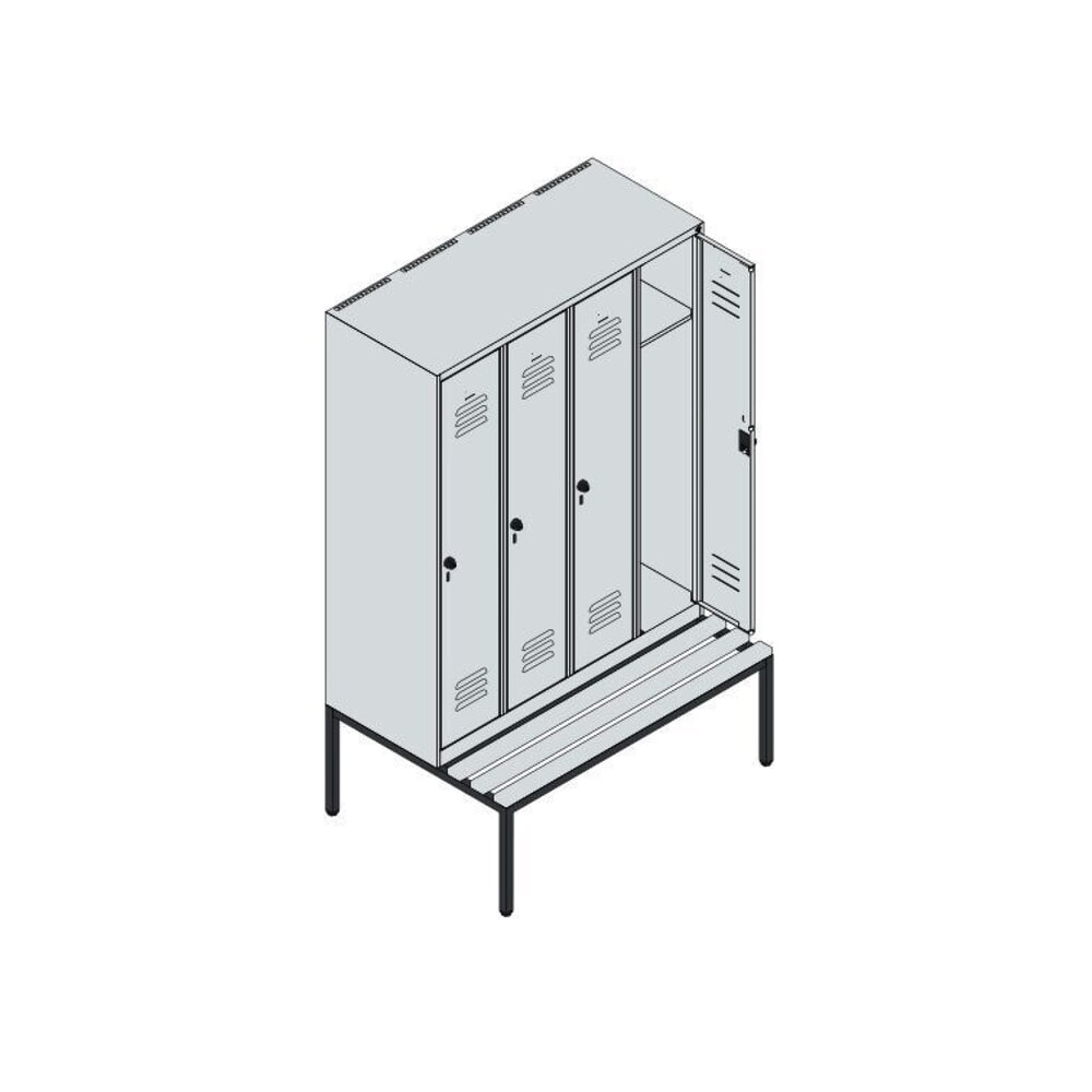Produktabbildung Nr. 8: C+P Spind Classic PLUS, 4 Abteile, HxBxT 1.950 x 1.200 x 815 mm, Zylinderschloss, untergebaute Bank aus Buche, lichtgrau, enzianblau
