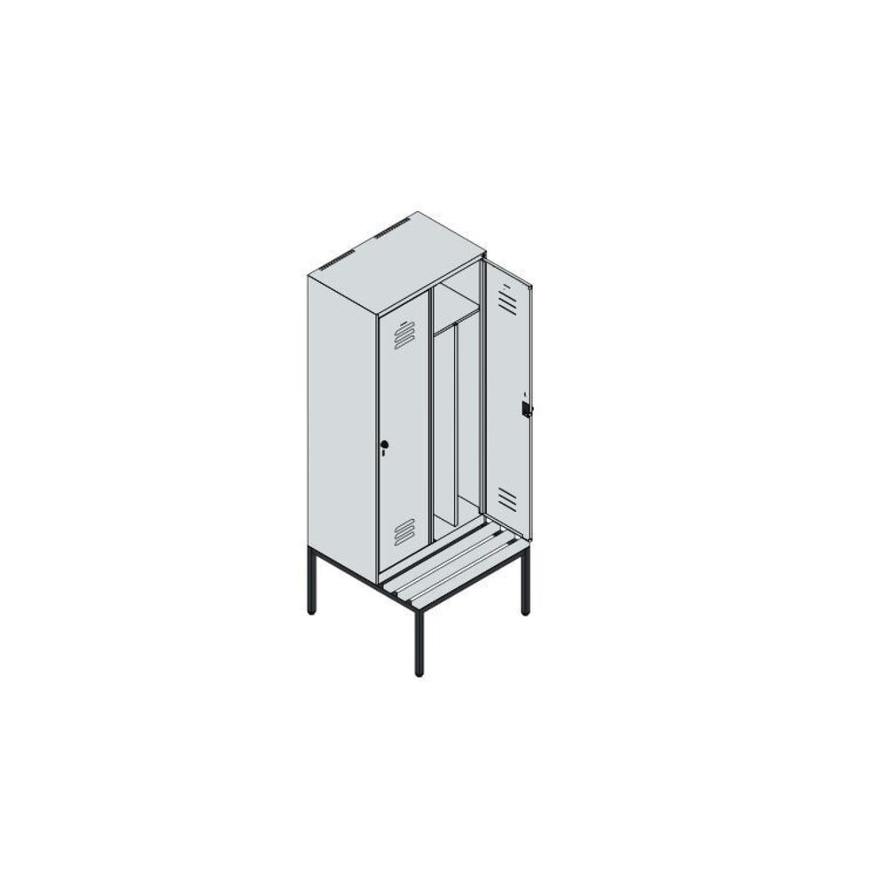 Produktabbildung Nr. 8: C+P Spind Classic PLUS, 2 Abteile, Trennwand, HxBxT 2.120 x 800 x 815 mm, Zylinderschloss, Trennwand, untergebaute Bank aus Kunststoff, lichtgrau, enzianblau