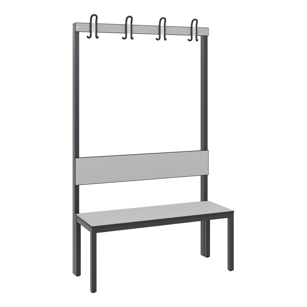 Produktabbildung: C+P Umkleidesitzbank Basic Plus, Länge 1.000 mm, einseitig, mit Rückenlehne, 4 Doppelhaken, schwarzgrau/silbergrau
