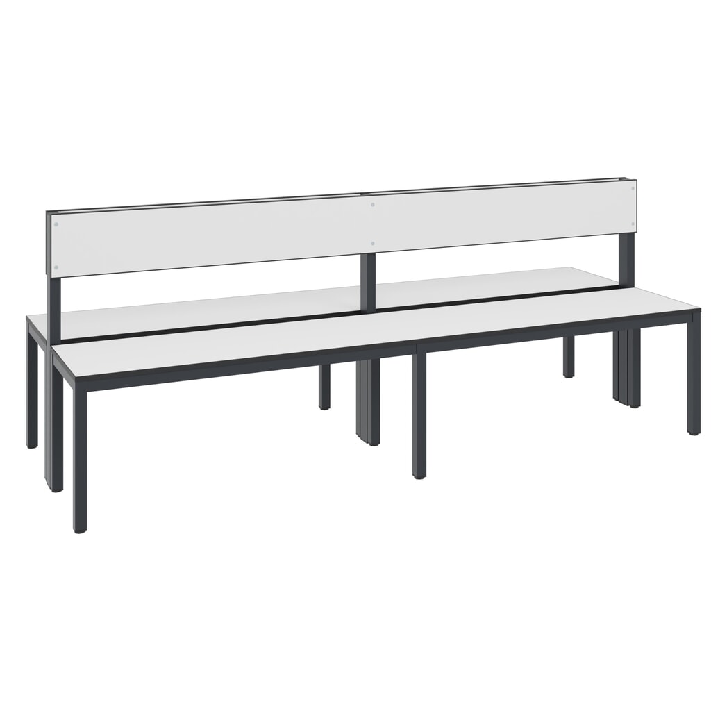 Produktabbildung Nr. 1: C+P Umkleidebank Basic Plus, Länge 1.960 mm, doppelseitig, mit Rückenlehne, schwarzgrau/weiss