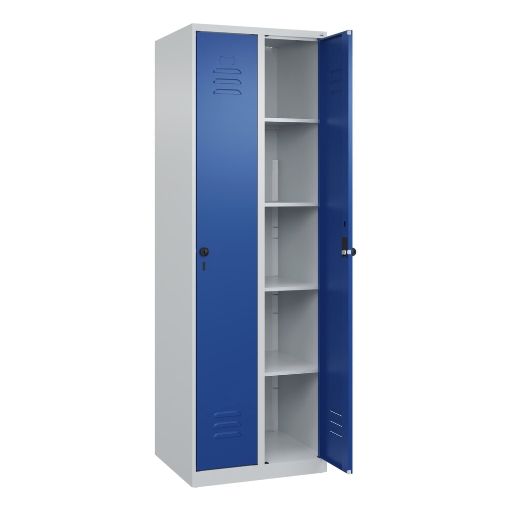 Produktabbildung Nr. 1: C+P Wäsche-Spind Classic PLUS, 2 Abteile, HxBxT 1.850 x 600 x 500 mm, lichtgrau, enzianblau, für Vorhängeschloss, ohne Mitteltrennwand