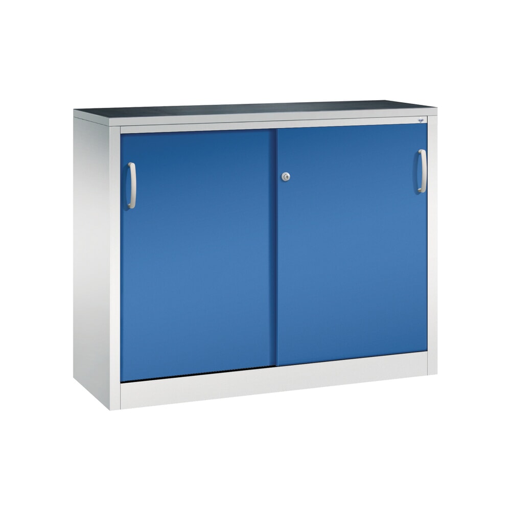 Produktabbildung: C+P Werkstatt-Beistellschrank mit 1 Fachboden, HxBxT 1.000 x 1.200 x 400 mm, lichtgrau, enzianblau